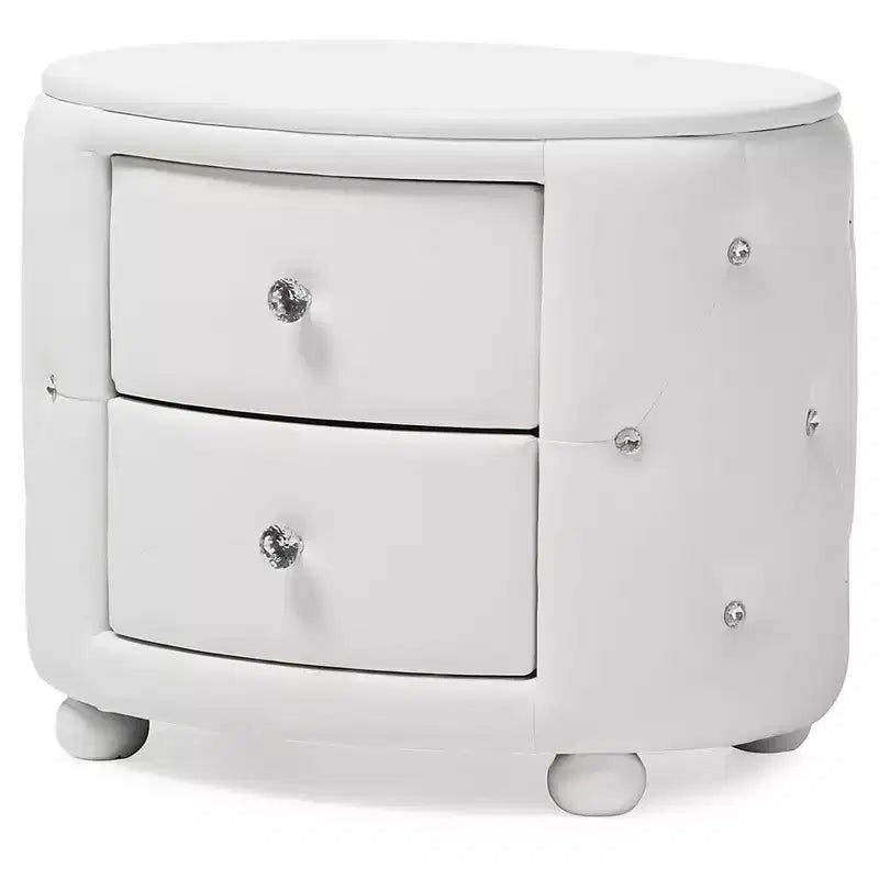Mesita de noche ovalada de piel sintética con 2 cajones – Negro/Blanco – Individual