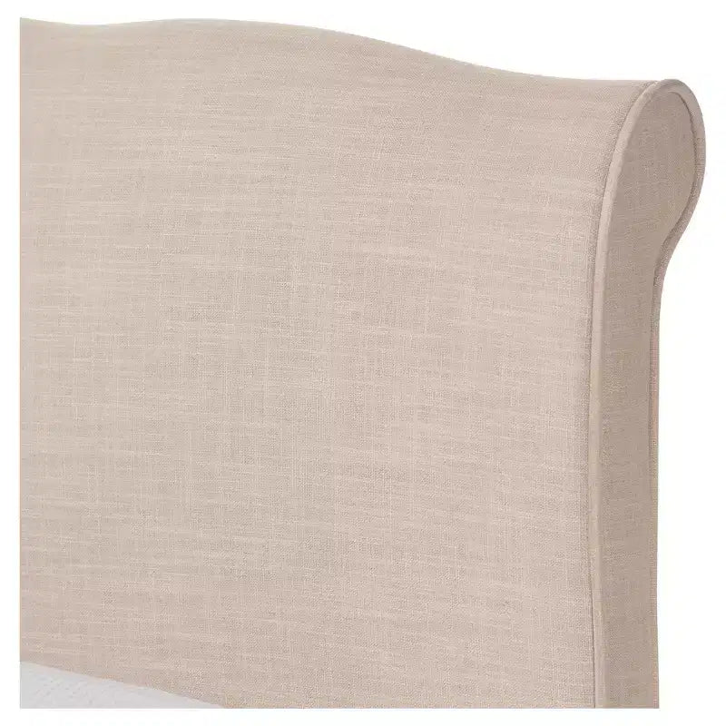 Cama de plataforma con cabecero curvado de lino beige – Matrimonial / Queen / King, 1–2 personas