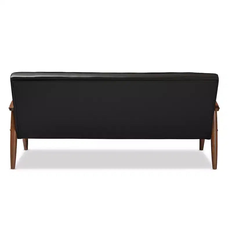Sofá de 3 plazas de piel sintética negro/marrón oscuro estilo Mid-Century