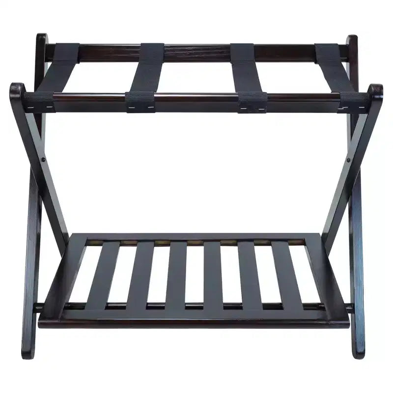 Maletero plegable de madera con estante – Natural / Nogal / Espresso / Blanco / Miel, Para 1 maleta