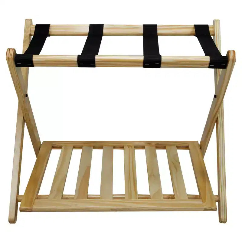 Maletero plegable de madera con estante – Natural / Nogal / Espresso / Blanco / Miel, Para 1 maleta