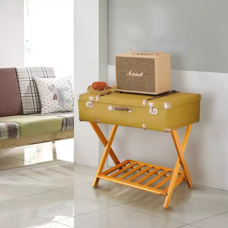 Maletero plegable de madera con estante – Natural / Nogal / Espresso / Blanco / Miel, Para 1 maleta