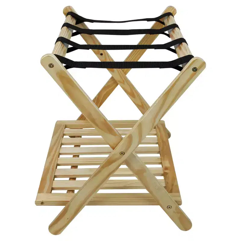 Maletero plegable de madera con estante – Natural / Nogal / Espresso / Blanco / Miel, Para 1 maleta