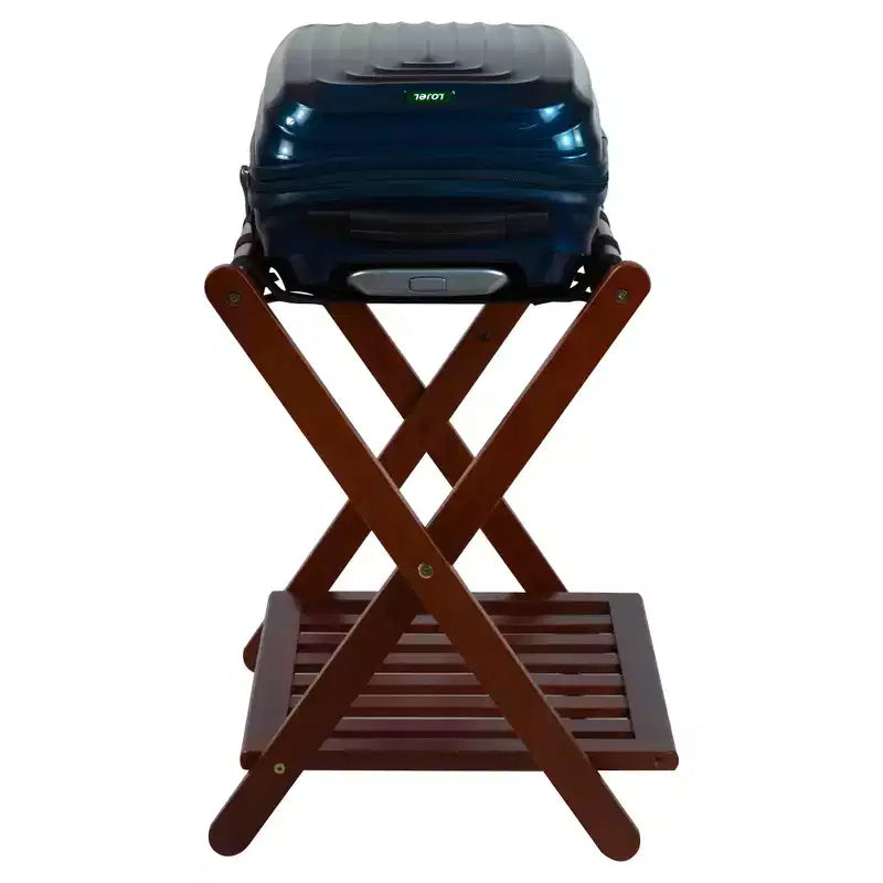 Maletero plegable de madera con estante – Natural / Nogal / Espresso / Blanco / Miel, Para 1 maleta