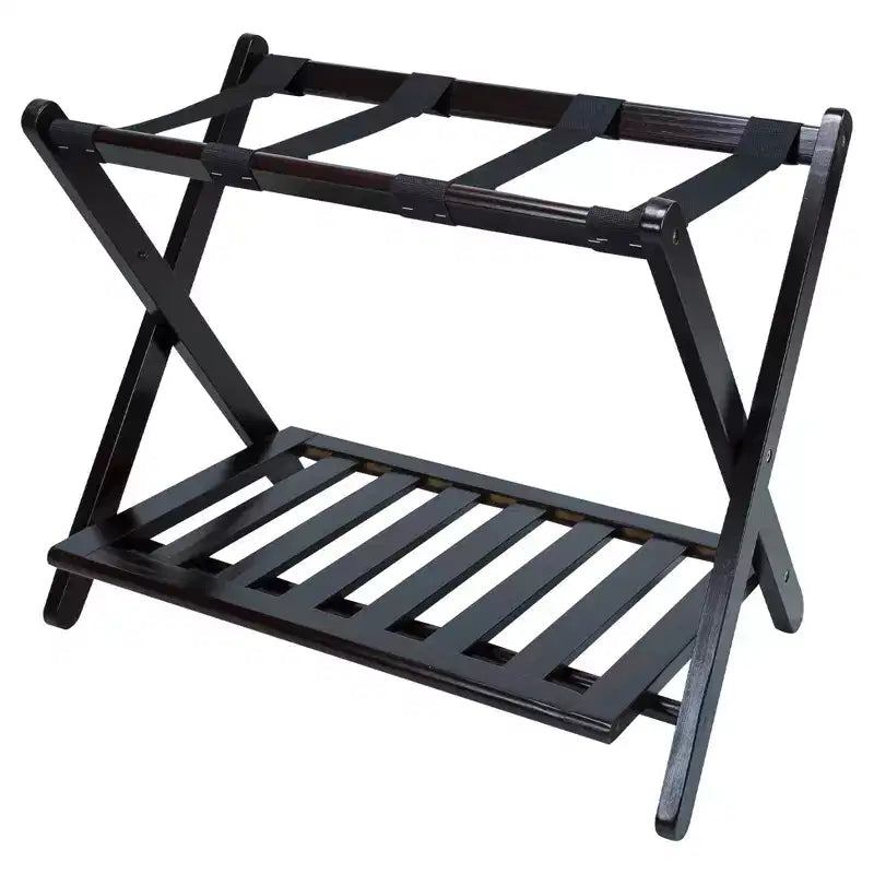 Maletero plegable de madera con estante – Natural / Nogal / Espresso / Blanco / Miel, Para 1 maleta