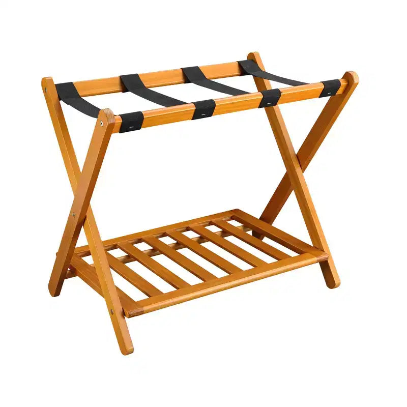 Maletero plegable de madera con estante – Natural / Nogal / Espresso / Blanco / Miel, Para 1 maleta
