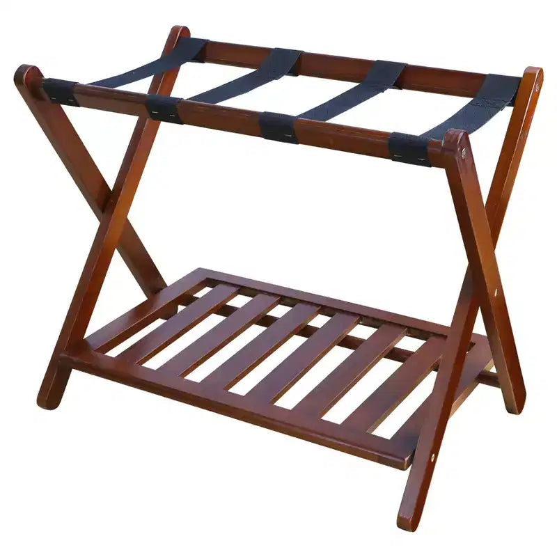 Maletero plegable de madera con estante – Natural / Nogal / Espresso / Blanco / Miel, Para 1 maleta