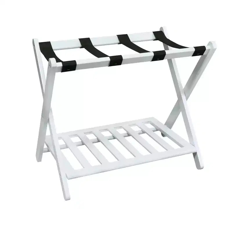 Maletero plegable de madera con estante – Natural / Nogal / Espresso / Blanco / Miel, Para 1 maleta