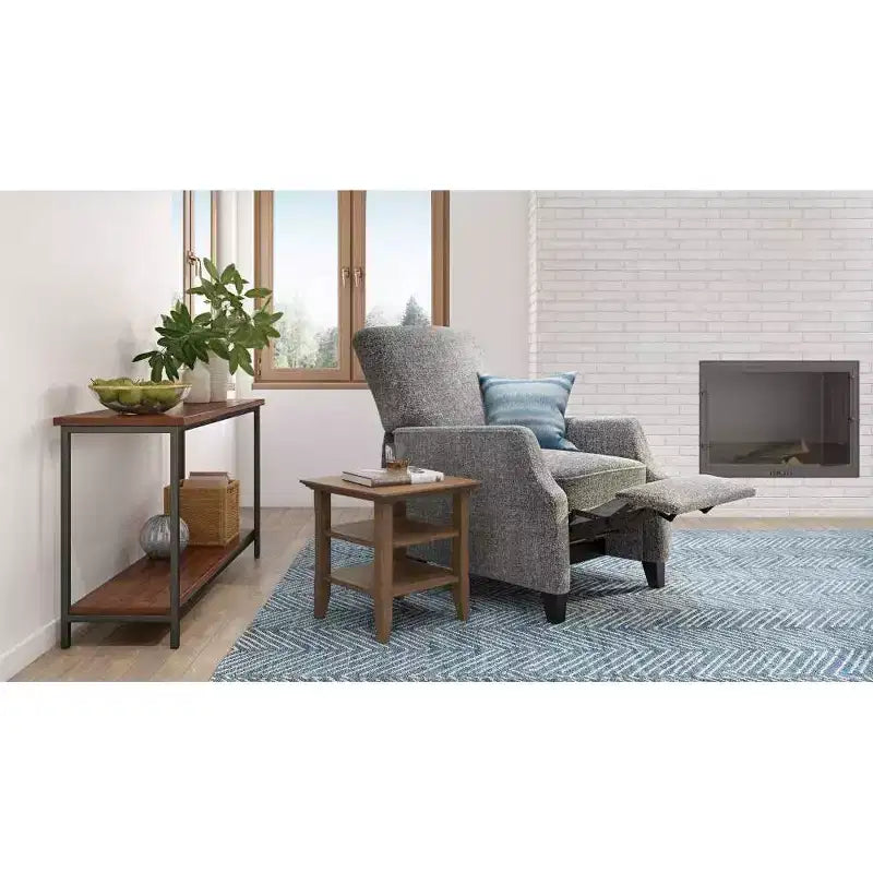 Mesa auxiliar rectangular de 19" con estante – Gris rústico / Negro / Gris desgastado / Marrón rústico / Brunette / Dorado claro / Nogal – 1 pieza