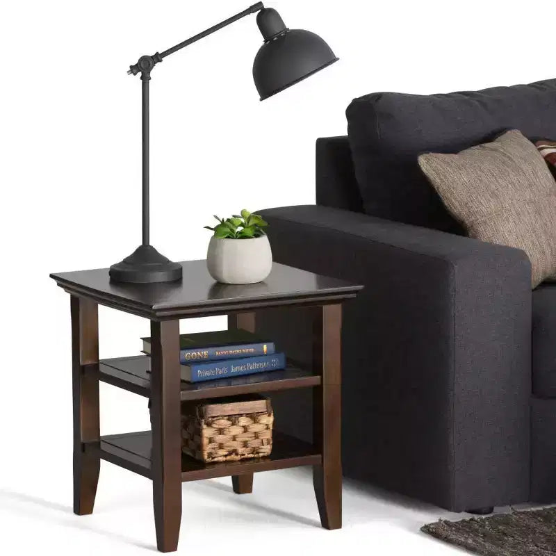 Mesa auxiliar rectangular de 19" con estante – Gris rústico / Negro / Gris desgastado / Marrón rústico / Brunette / Dorado claro / Nogal – 1 pieza