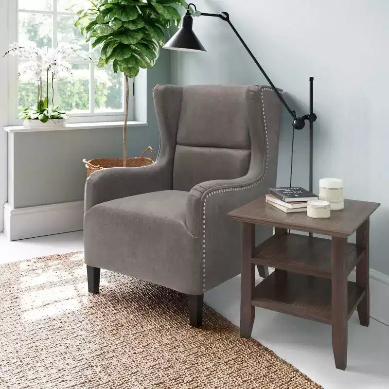 Mesa auxiliar rectangular de 19" con estante – Gris rústico / Negro / Gris desgastado / Marrón rústico / Brunette / Dorado claro / Nogal – 1 pieza