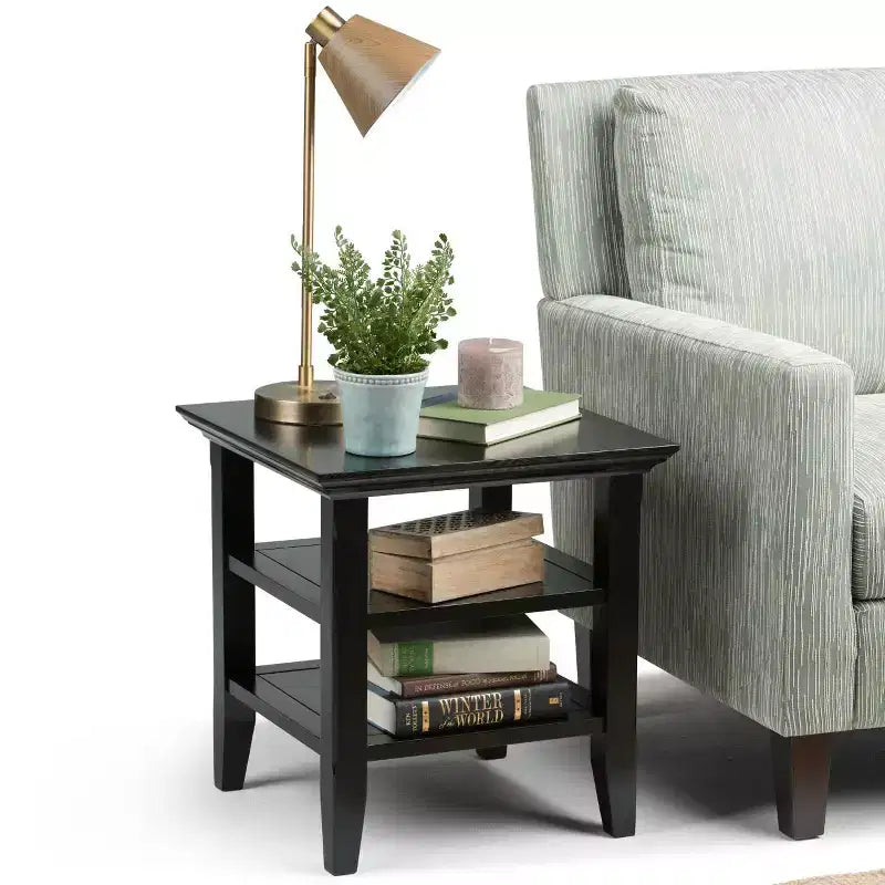 Mesa auxiliar rectangular de 19" con estante – Gris rústico / Negro / Gris desgastado / Marrón rústico / Brunette / Dorado claro / Nogal – 1 pieza