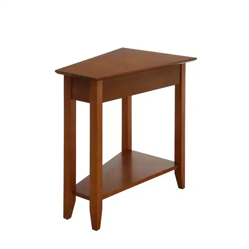 Cerezo / Negro / Espresso / Blanco / Madera flotante — Mesa auxiliar triangular en cuña con estante, 1 persona