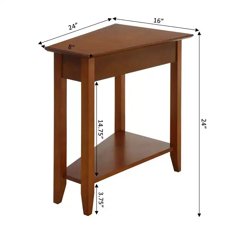 Cerezo / Negro / Espresso / Blanco / Madera flotante — Mesa auxiliar triangular en cuña con estante, 1 persona