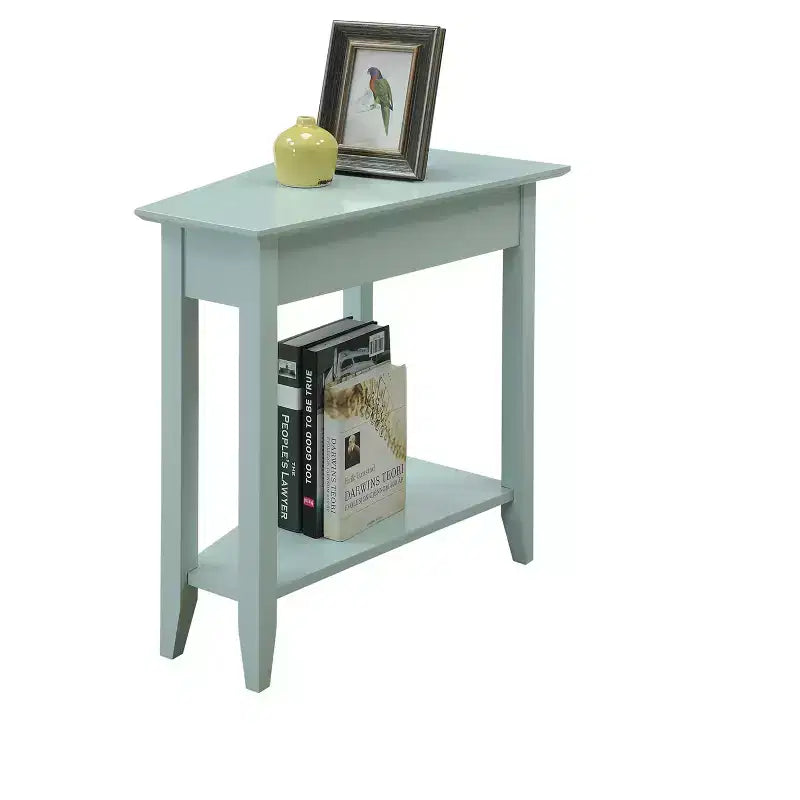 Cerezo / Negro / Espresso / Blanco / Madera flotante — Mesa auxiliar triangular en cuña con estante, 1 persona