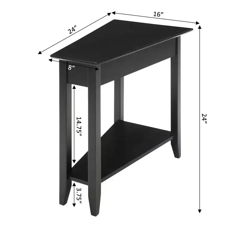 Cerezo / Negro / Espresso / Blanco / Madera flotante — Mesa auxiliar triangular en cuña con estante, 1 persona
