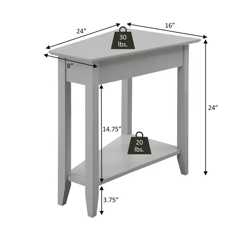 Cerezo / Negro / Espresso / Blanco / Madera flotante — Mesa auxiliar triangular en cuña con estante, 1 persona