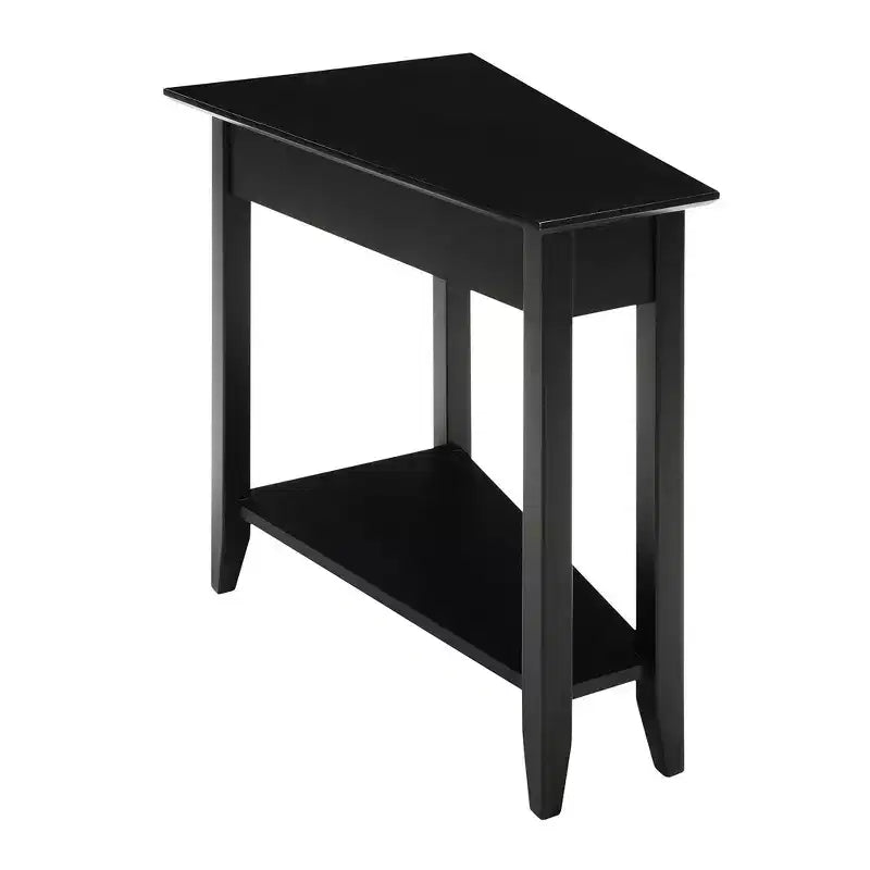 Cerezo / Negro / Espresso / Blanco / Madera flotante — Mesa auxiliar triangular en cuña con estante, 1 persona