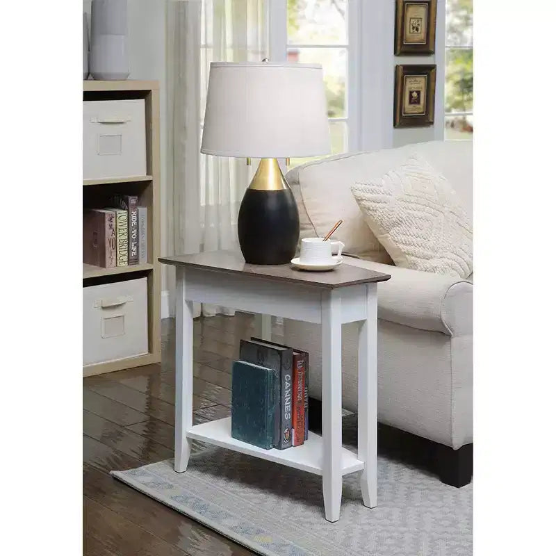 Cerezo / Negro / Espresso / Blanco / Madera flotante — Mesa auxiliar triangular en cuña con estante, 1 persona