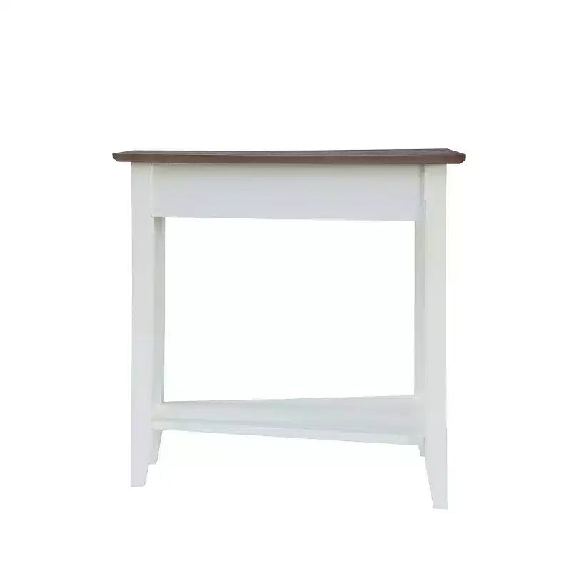 Cerezo / Negro / Espresso / Blanco / Madera flotante — Mesa auxiliar triangular en cuña con estante, 1 persona