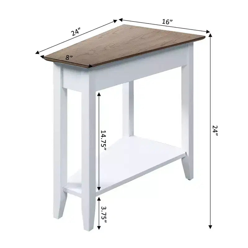 Cerezo / Negro / Espresso / Blanco / Madera flotante — Mesa auxiliar triangular en cuña con estante, 1 persona