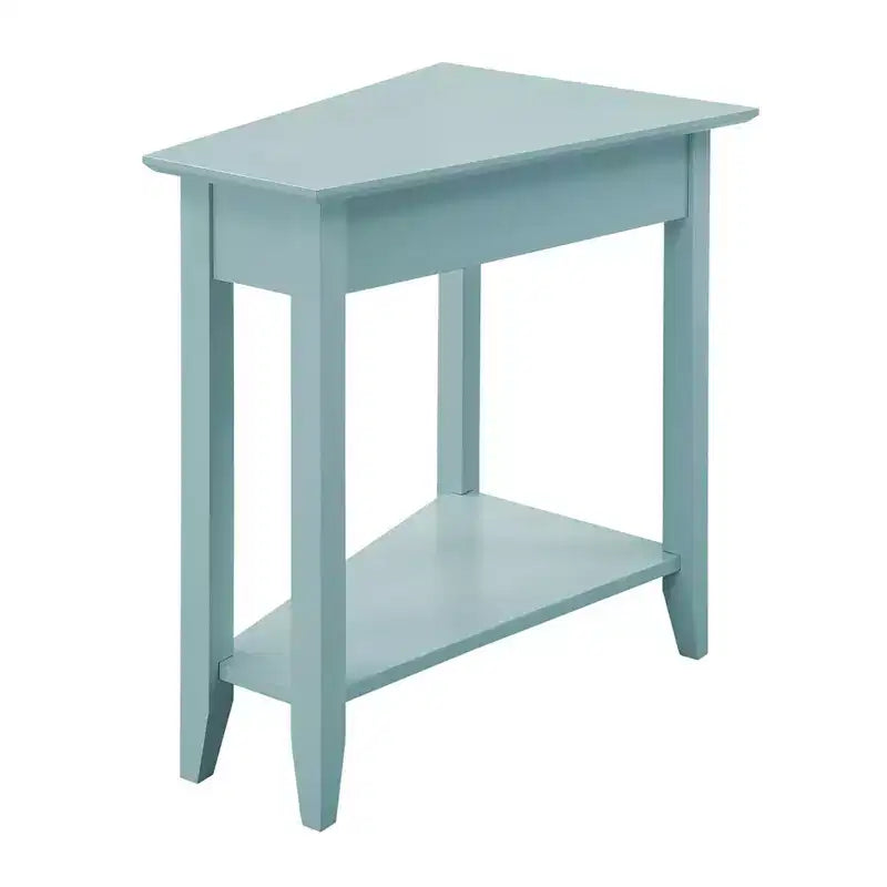 Cerezo / Negro / Espresso / Blanco / Madera flotante — Mesa auxiliar triangular en cuña con estante, 1 persona