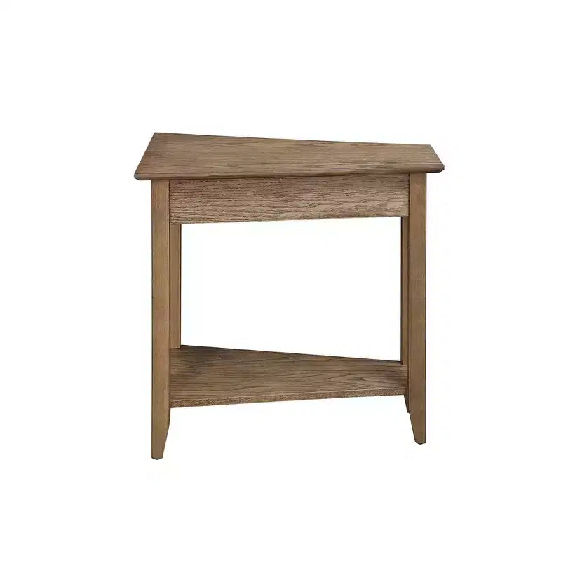 Cerezo / Negro / Espresso / Blanco / Madera flotante — Mesa auxiliar triangular en cuña con estante, 1 persona