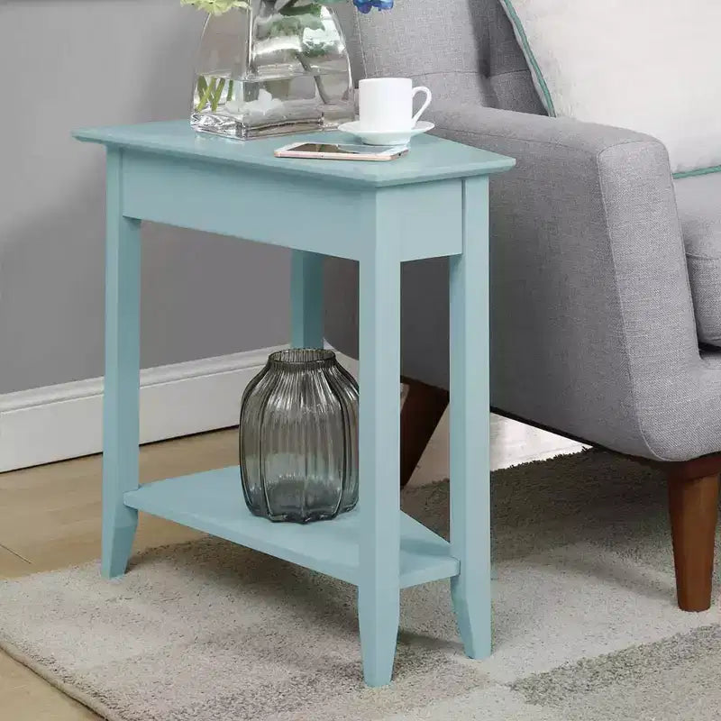 Cerezo / Negro / Espresso / Blanco / Madera flotante — Mesa auxiliar triangular en cuña con estante, 1 persona