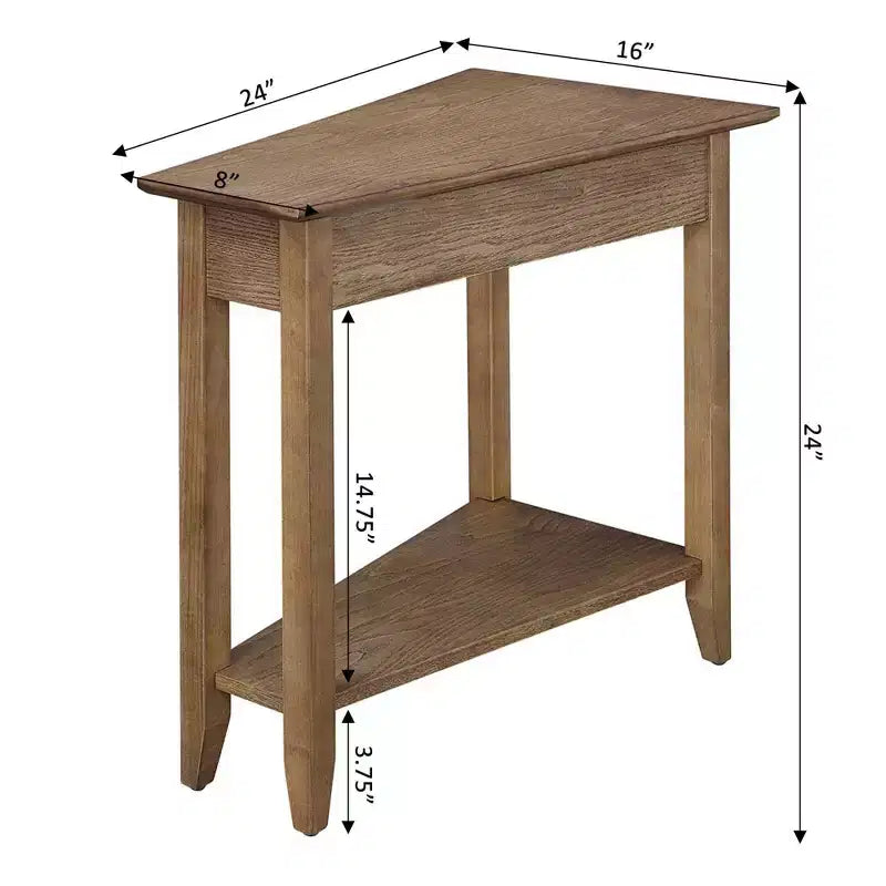 Cerezo / Negro / Espresso / Blanco / Madera flotante — Mesa auxiliar triangular en cuña con estante, 1 persona