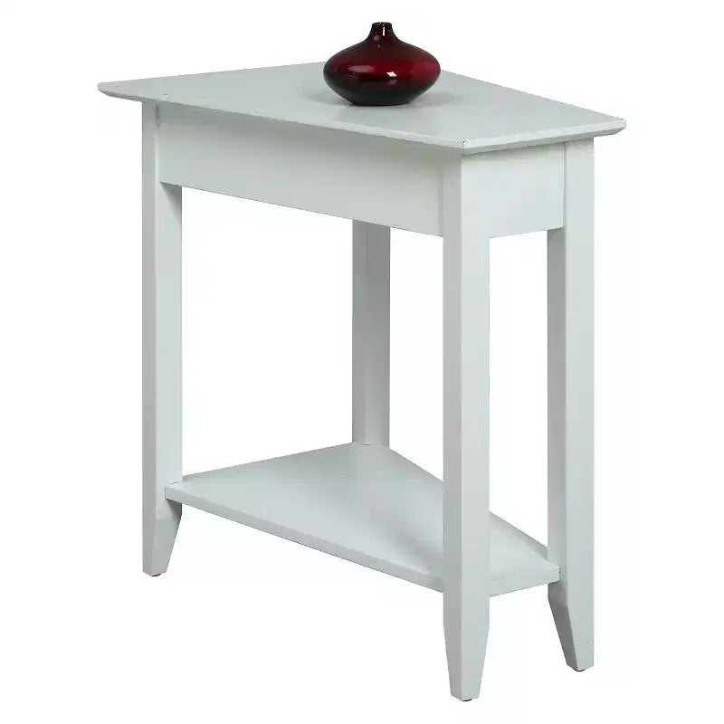 Cerezo / Negro / Espresso / Blanco / Madera flotante — Mesa auxiliar triangular en cuña con estante, 1 persona