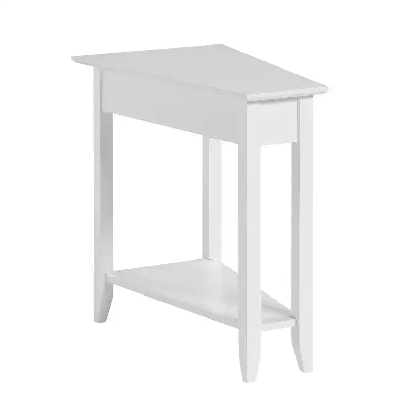 Cerezo / Negro / Espresso / Blanco / Madera flotante — Mesa auxiliar triangular en cuña con estante, 1 persona