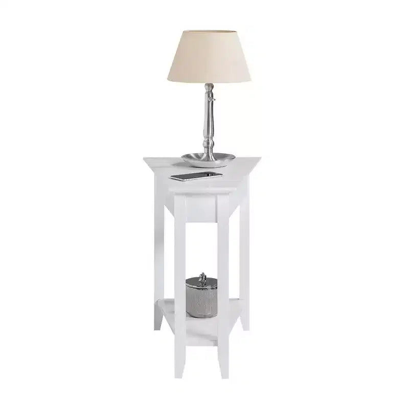 Cerezo / Negro / Espresso / Blanco / Madera flotante — Mesa auxiliar triangular en cuña con estante, 1 persona