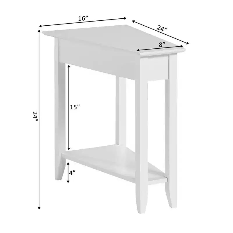 Cerezo / Negro / Espresso / Blanco / Madera flotante — Mesa auxiliar triangular en cuña con estante, 1 persona
