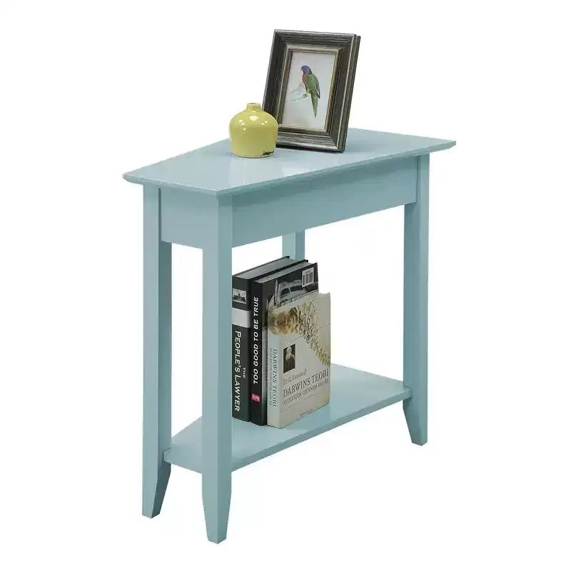 Cerezo / Negro / Espresso / Blanco / Madera flotante — Mesa auxiliar triangular en cuña con estante, 1 persona