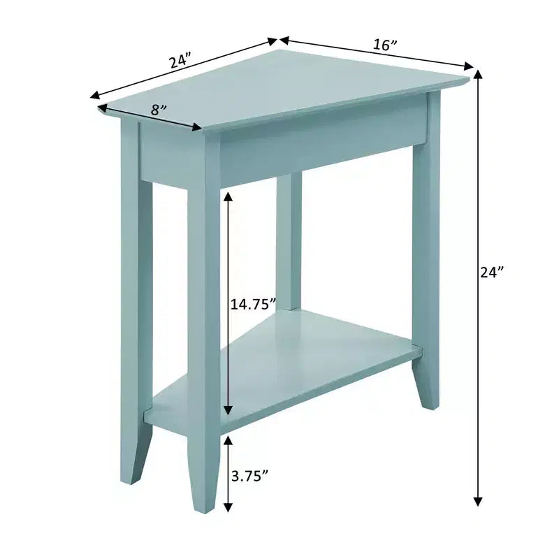 Cerezo / Negro / Espresso / Blanco / Madera flotante — Mesa auxiliar triangular en cuña con estante, 1 persona