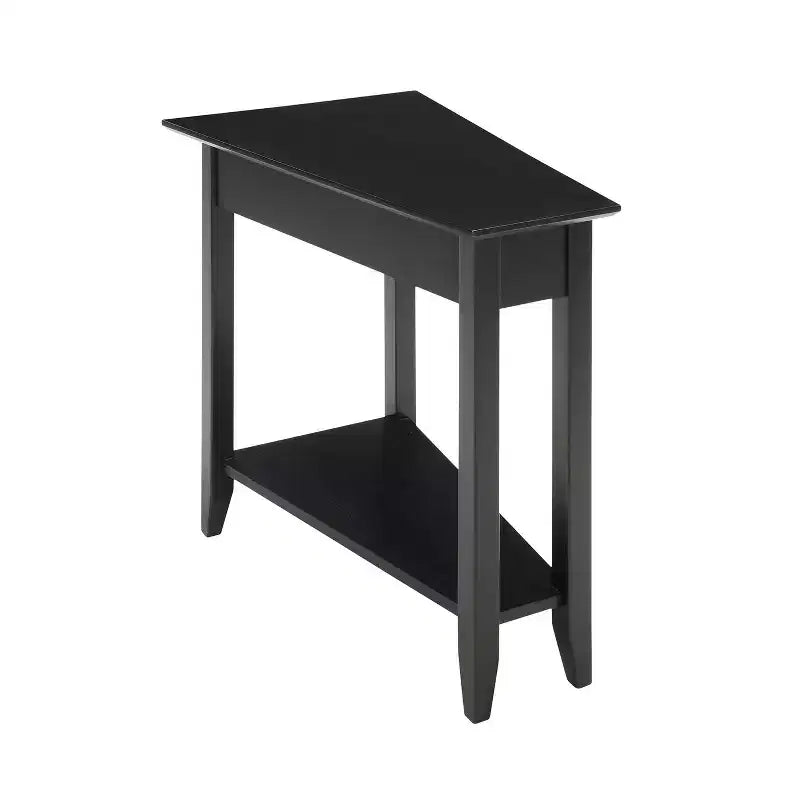 Cerezo / Negro / Espresso / Blanco / Madera flotante — Mesa auxiliar triangular en cuña con estante, 1 persona