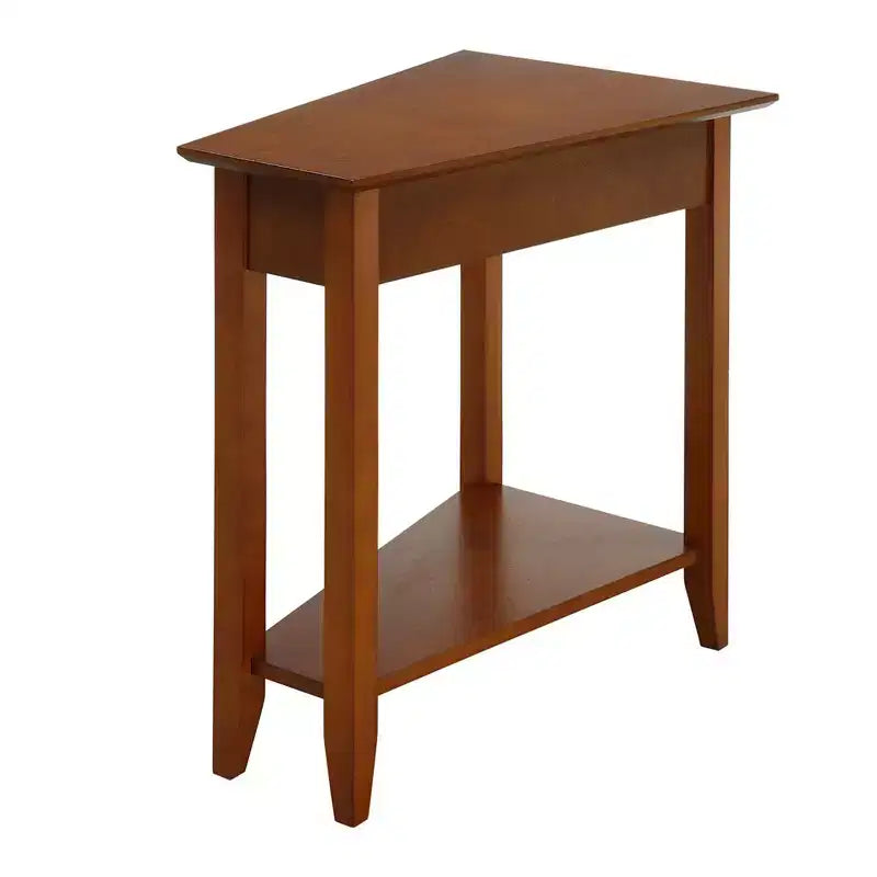 Cerezo / Negro / Espresso / Blanco / Madera flotante — Mesa auxiliar triangular en cuña con estante, 1 persona