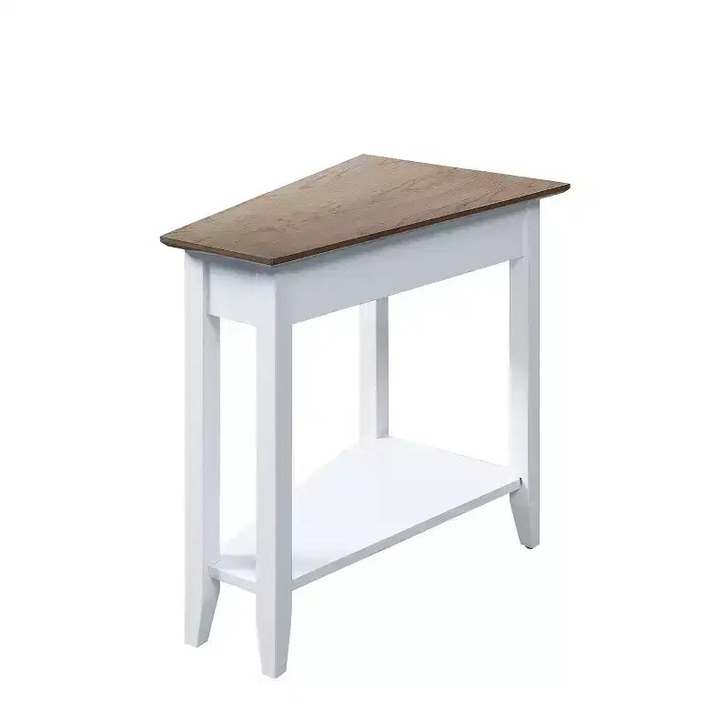Cerezo / Negro / Espresso / Blanco / Madera flotante — Mesa auxiliar triangular en cuña con estante, 1 persona
