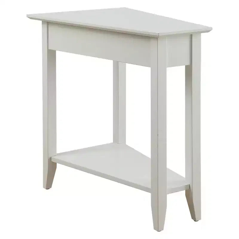 Cerezo / Negro / Espresso / Blanco / Madera flotante — Mesa auxiliar triangular en cuña con estante, 1 persona