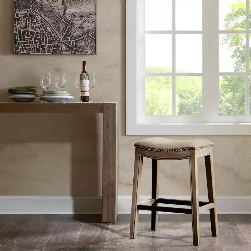 Taburete de mostrador sin respaldo de lino, 1 asiento