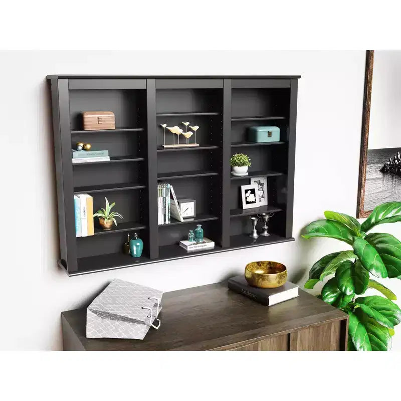 Torre de almacenamiento multimedia Espresso de pared – 15 estantes, montaje para 1-2 personas