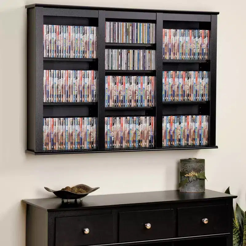 Torre de almacenamiento multimedia Espresso de pared – 15 estantes, montaje para 1-2 personas