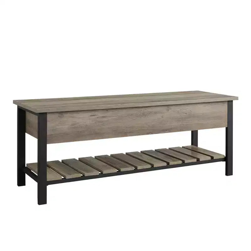 Banco de almacenamiento de 48" con zapatero – Madera de granero / Lavado gris / Nogal oscuro, Capacidad para 2 personas