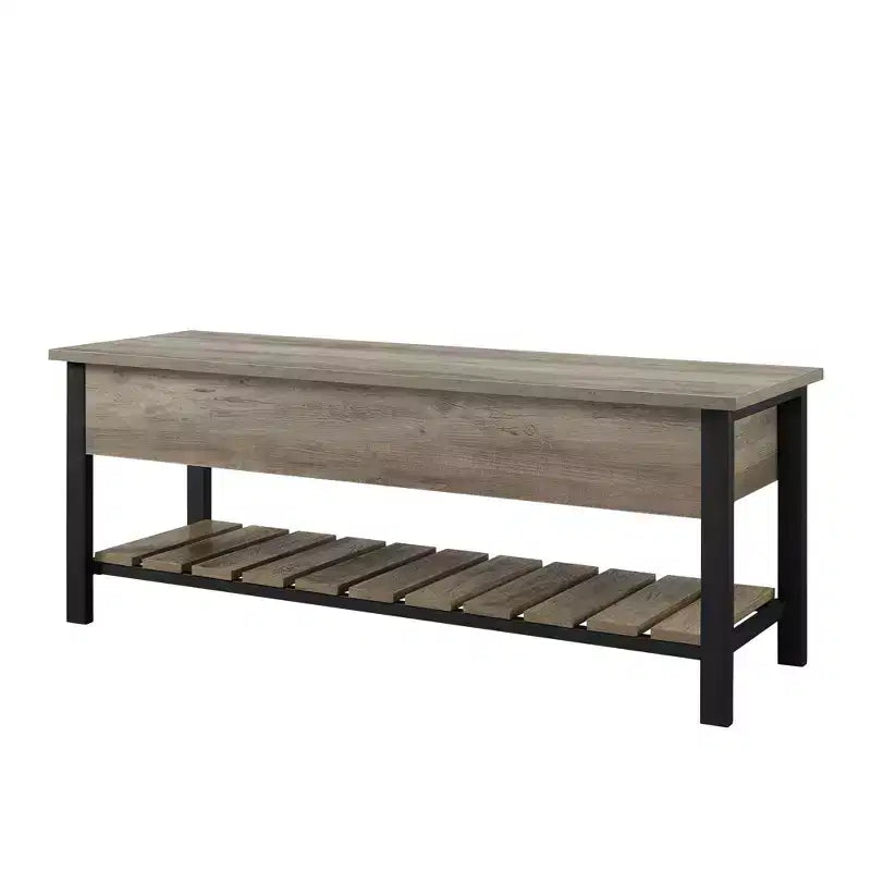 Banco de almacenamiento de 48" con zapatero – Madera de granero / Lavado gris / Nogal oscuro, Capacidad para 2 personas