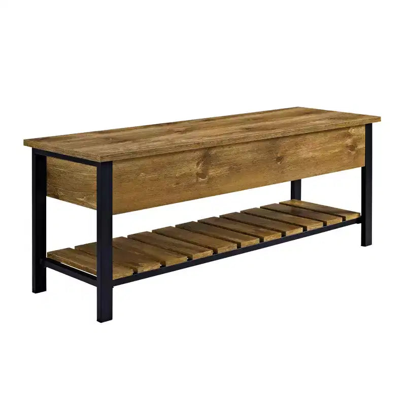 Banco de almacenamiento de 48" con zapatero – Madera de granero / Lavado gris / Nogal oscuro, Capacidad para 2 personas