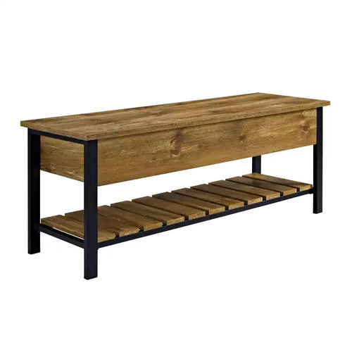 Banco de almacenamiento de 48" con zapatero – Madera de granero / Lavado gris / Nogal oscuro, Capacidad para 2 personas