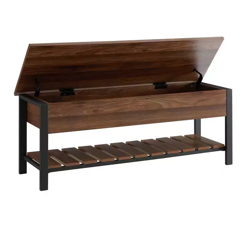 Banco de almacenamiento de 48" con zapatero – Madera de granero / Lavado gris / Nogal oscuro, Capacidad para 2 personas