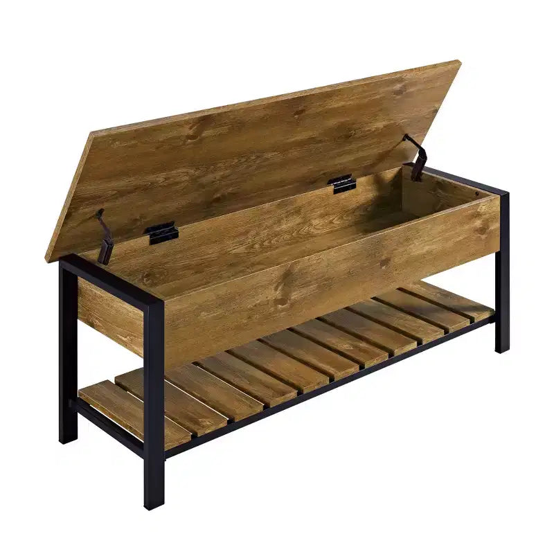 Banco de almacenamiento de 48" con zapatero – Madera de granero / Lavado gris / Nogal oscuro, Capacidad para 2 personas