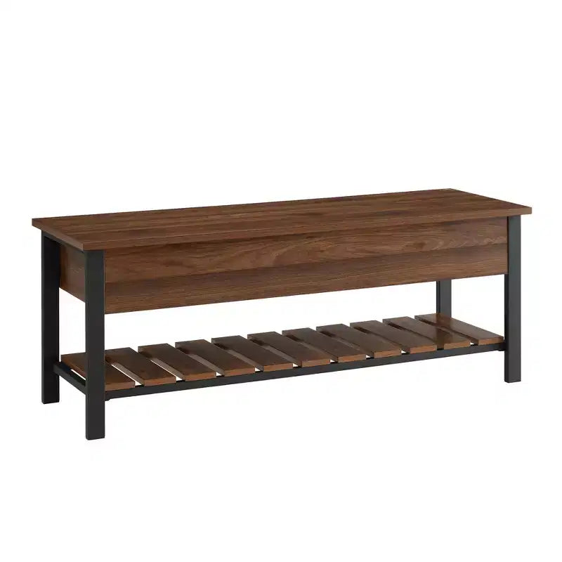 Banco de almacenamiento de 48" con zapatero – Madera de granero / Lavado gris / Nogal oscuro, Capacidad para 2 personas