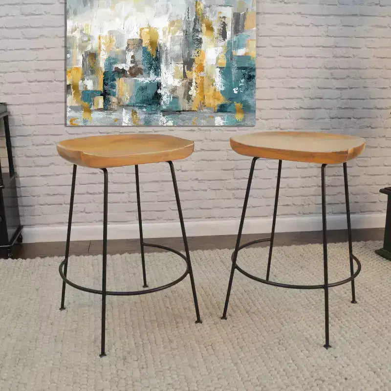 Taburete de barra de altura natural, juego de 2 — Estructura en blanco y negro
